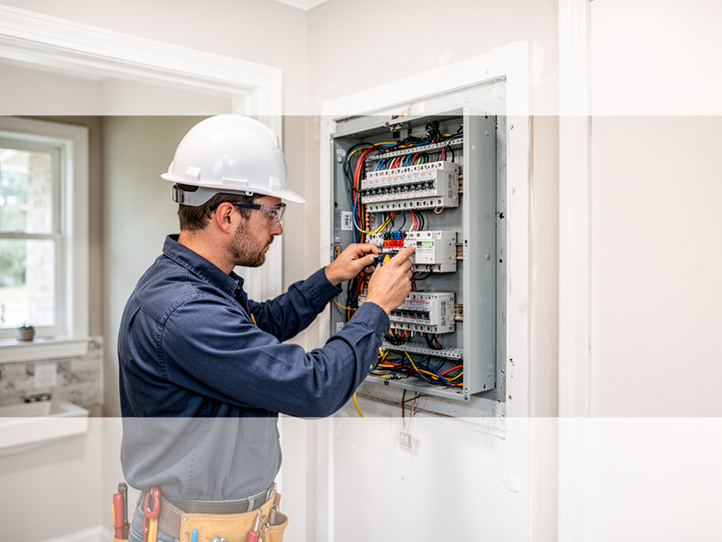 Electrician working on an electrical panel