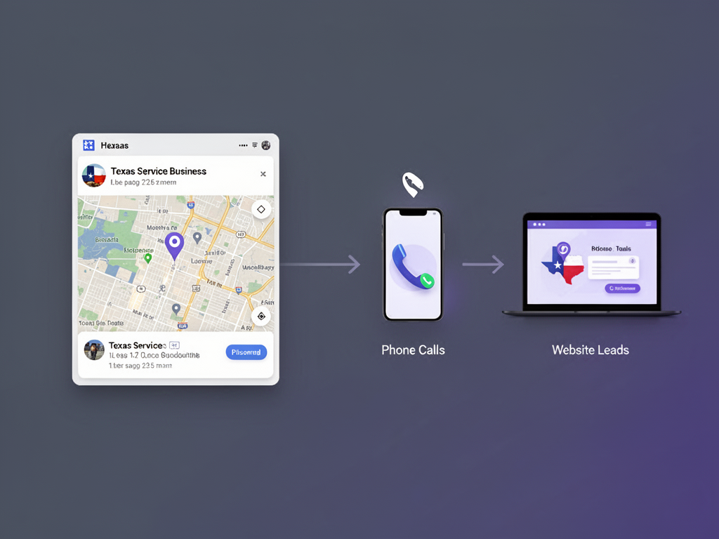 Illustration of local search visibility connecting to calls and website leads